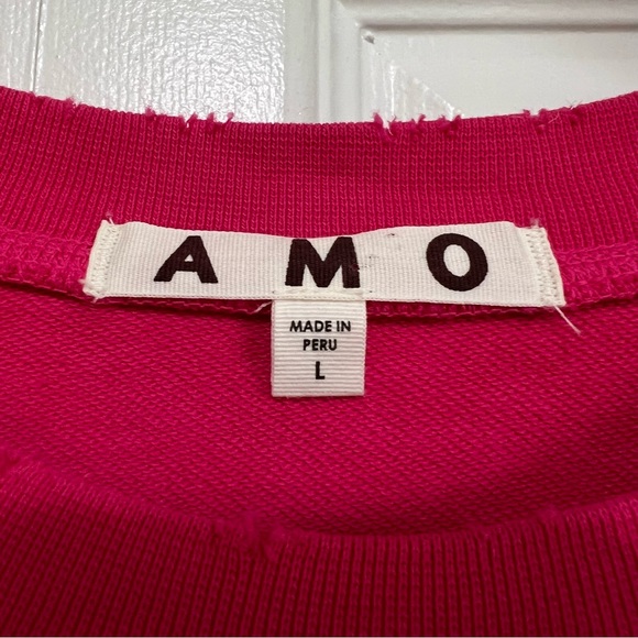 AMO 90’s Sweatshirt Cropped Boxy Light Distressing Luminous Pink Large - Picture 3 of 12